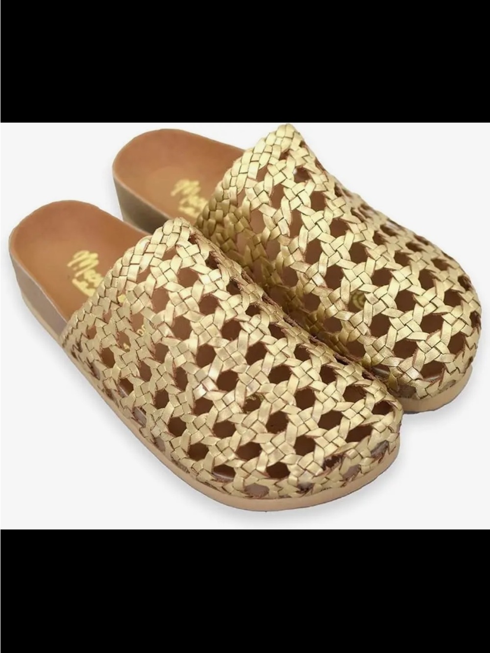 Woven Metallic Slip-On Clogs - gold